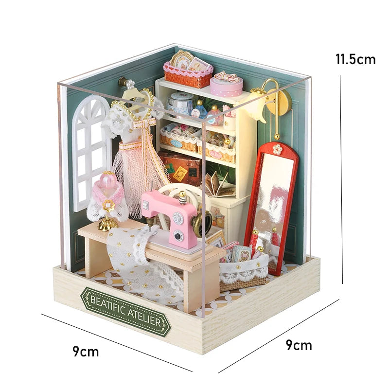 Wooden Miniature Doll House DIY Handmade Assembly Model Building Kit With Dust Cover 3D Puzzle Toys Birthday Gifts Dollhouse