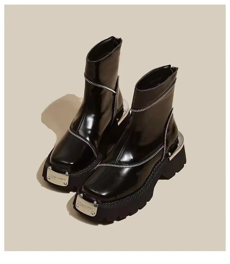 High Quality Black Shoes for Women Platform Boots Street Round Toe Ladies Shoes Non-slip Thick-soled Goth Boots Zapatos De Mujer - Belvar