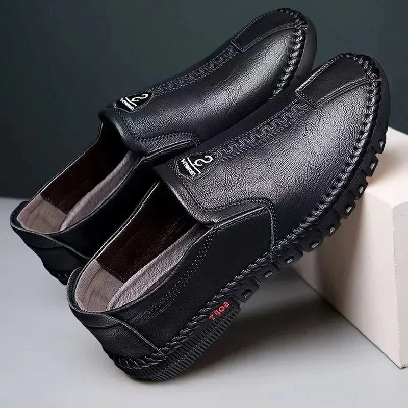 Men Leather Shoes Soft Sole Casual Shoes Autumn Comfortable Business Flats Man Lightweight Work Shoes Slip-on Driving Shoe Tenis - Belvar