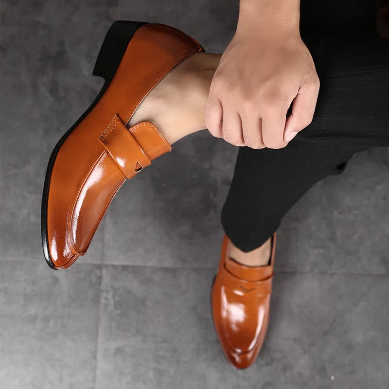 Men's Shoes Loafers Dress Man British Casual Single Leather Small Square Toe Mens Genuine Shoe Formal Black Elegant Good Quality - Belvar