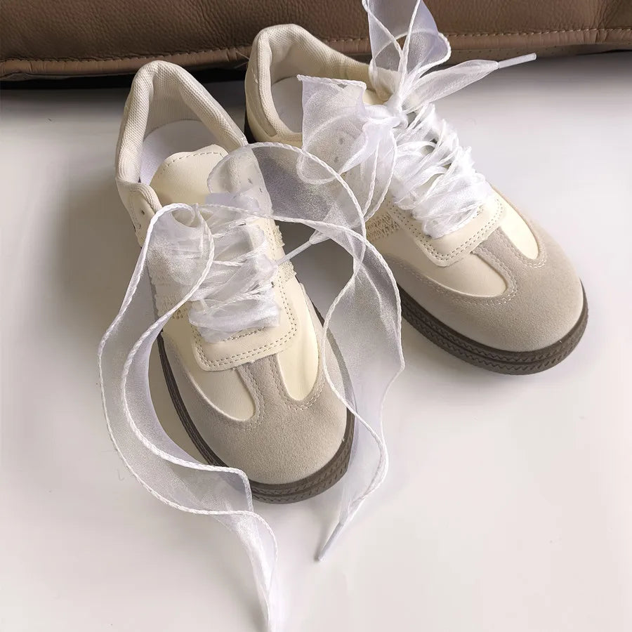 4cm Wide Festoon Fishtail Organza Shoelaces Wave Chiffen Yarn Bow Laces Beauty White Casual Sneaker DE Training Shoes Laces
