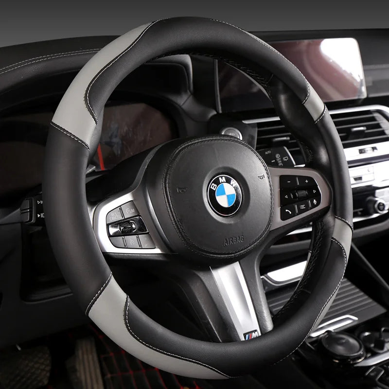 Car Steering Wheel Cover - Universal Car for Diverse Cars, Durable Leather Cover with Anti-Slip Lining, Fit for 14.5"-15" - Belvar