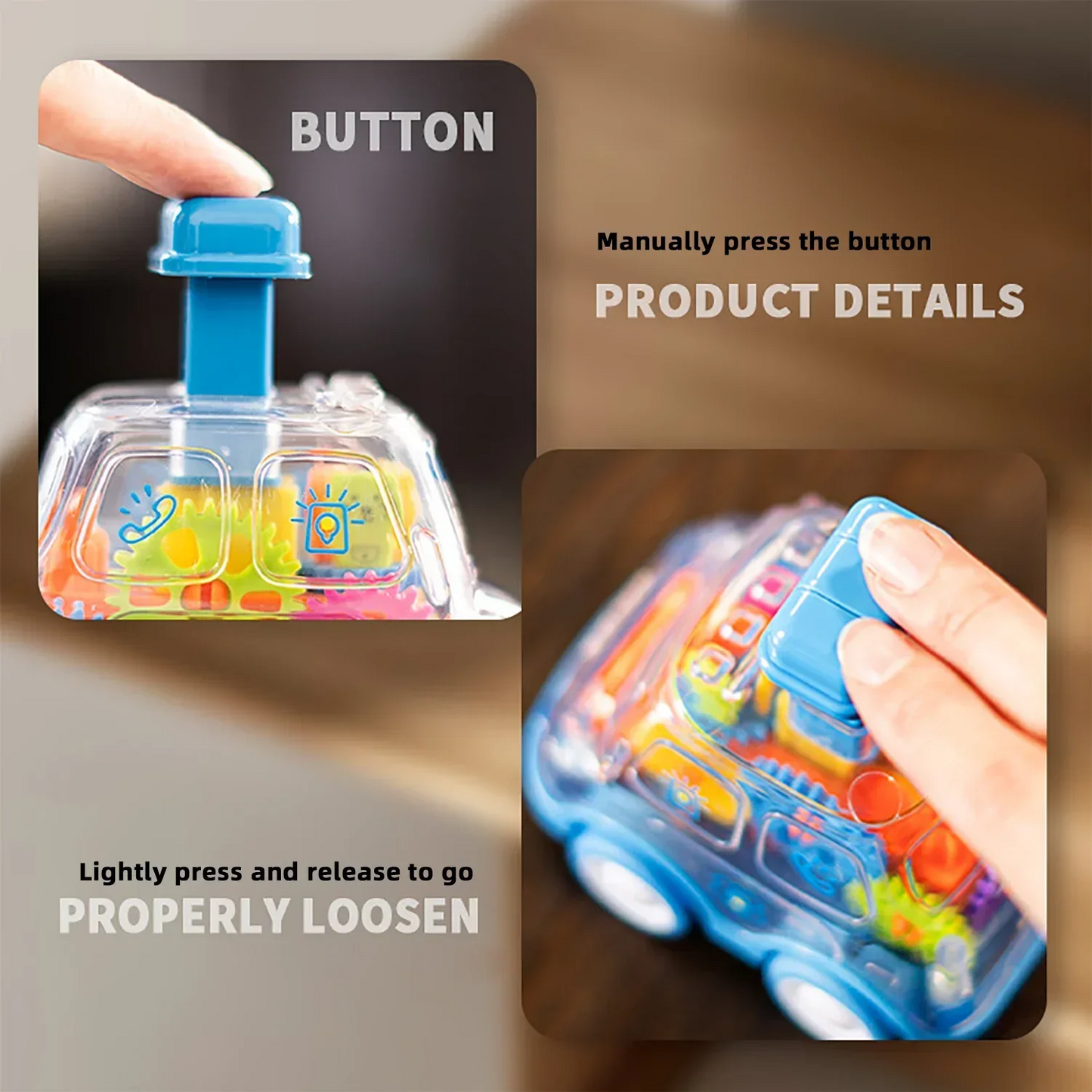 Press the gear car toy, inertia rebound car, puzzle sliding transparent gear car, happy growth and parent-child time