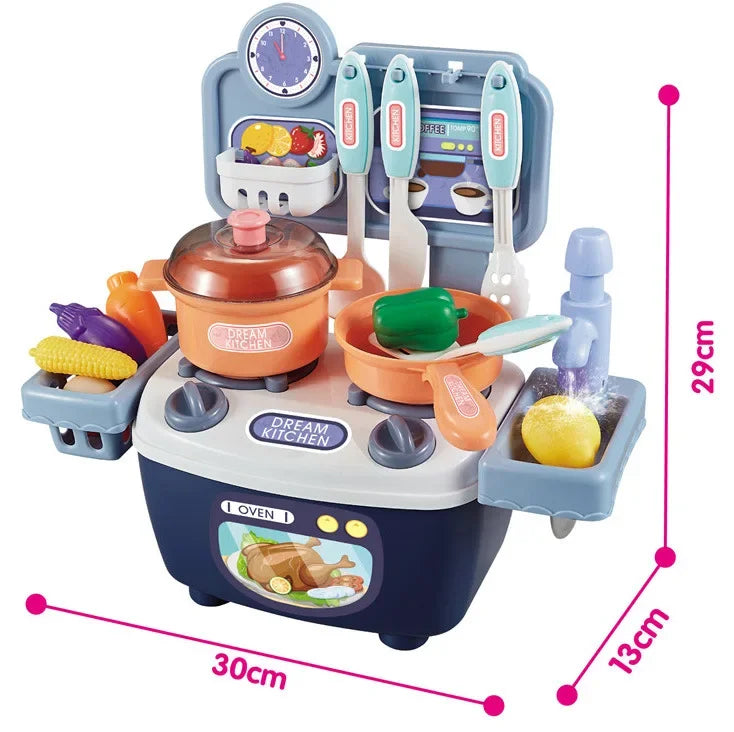 Kitchen Toys Imitated Chef Light Music Pretend Cooking Food Play Dinnerware Set Safe Cute Children Girl Toy Gift Fun Game Gifts - Belvar