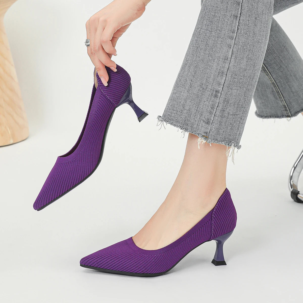 Women's High Heels Fashion Pattern Soft Knitted Comfortable Breathable Shoes 2025 New (6cm High) - Belvar