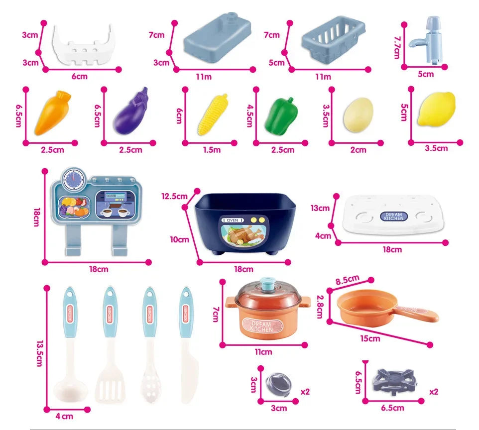 Kitchen Toys Imitated Chef Light Music Pretend Cooking Food Play Dinnerware Set Safe Cute Children Girl Toy Gift Fun Game Gifts - Belvar