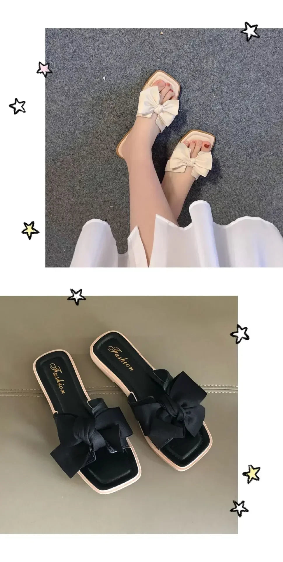 Bow slippers female summer wear new fashionable sweet girl flat bottom non-slip fairy wind word cool slippers female - Belvar