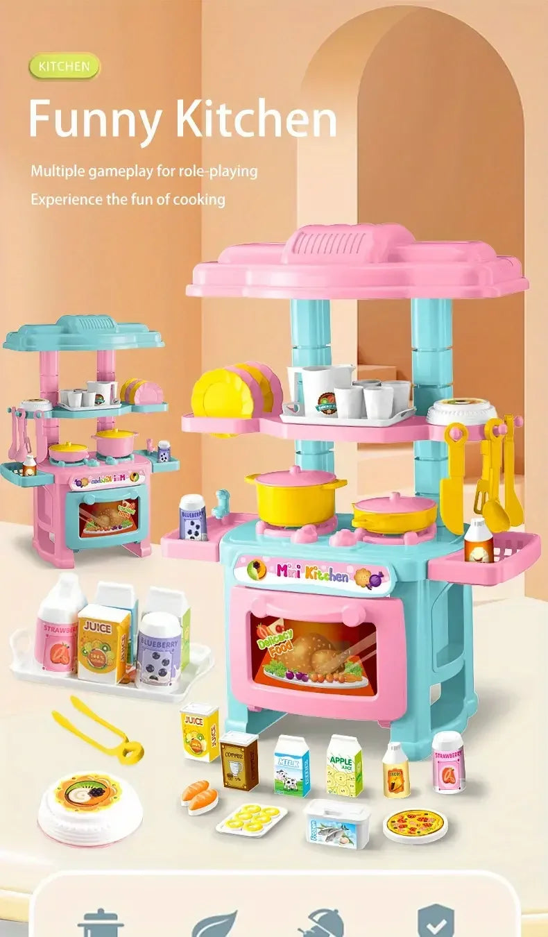 Mini Kitchen Counter Play Set DIY Simulated Cooking Food Tableware Play House Role Play Pretend Game Toy Gift Kid Boy Children - Belvar
