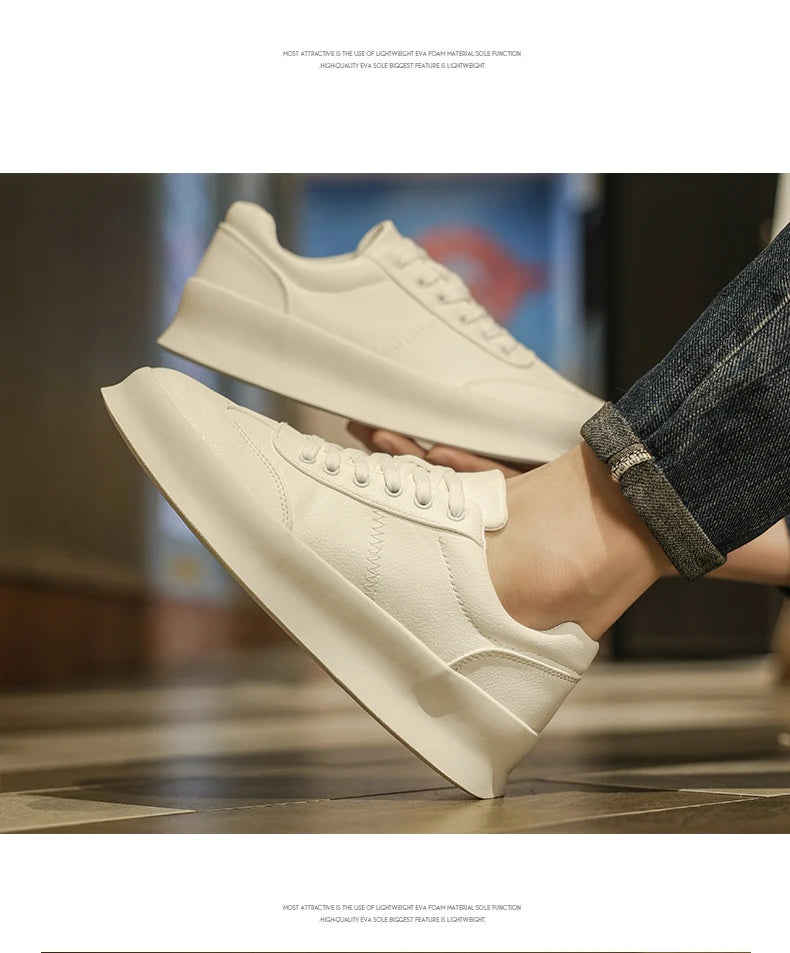 Original Men's Sneakers New Thick-soled Small White Shoes Casual Sports Flat Heel Round Toe Comfortable Trend Fashion Elastic PU - Belvar