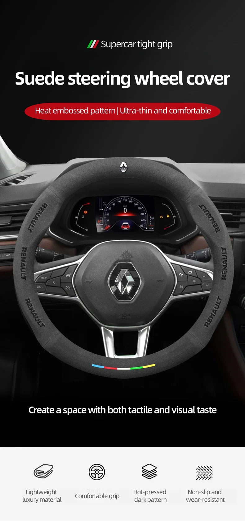 Car Steering Wheel Cover for Renault Megane RS Vision Z Scenic Clio Laguna 2 3 4 5 Kangoo Fluence Megane Trafic Talisman Twingo - Belvar