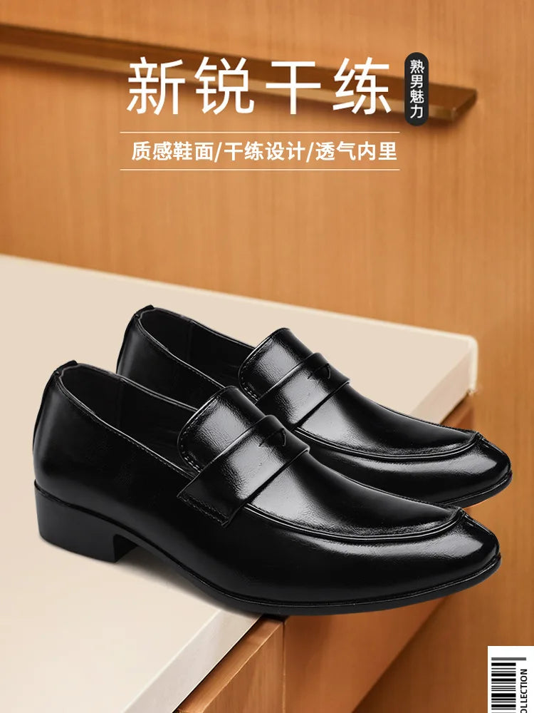 Men's Shoes Loafers Dress Man British Casual Single Leather Small Square Toe Mens Genuine Shoe Formal Black Elegant Good Quality - Belvar