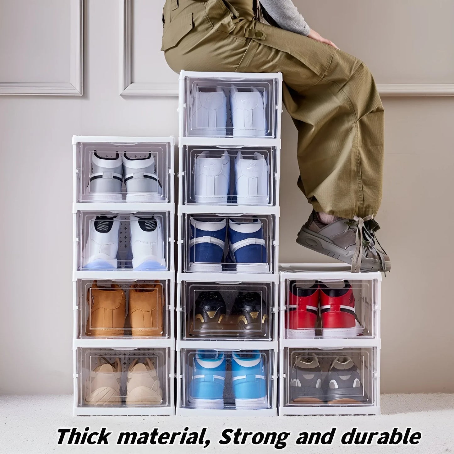 6 Layers Shoes Box Foldable Transparent Sneaker Shoe Storage Organizers Box Stackable Dustproof High-top Cabinet Shoe Rack Shelf - Belvar