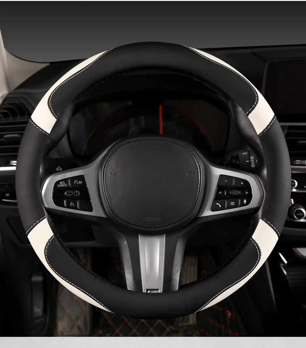 Car Steering Wheel Cover - Universal Car for Diverse Cars, Durable Leather Cover with Anti-Slip Lining, Fit for 14.5"-15" - Belvar