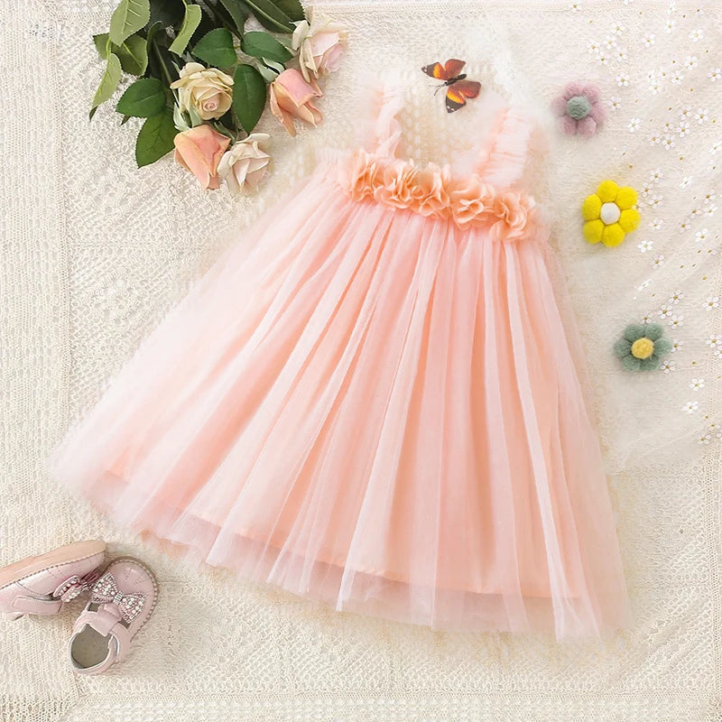 Toddler Girls Princess Dress Children Rainbow Sleeveless Tulle Dress Summer New Baby Birthday Party Vestido Sweet Casual Clothes