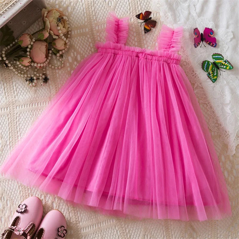 Toddler Girls Princess Dress Children Rainbow Sleeveless Tulle Dress Summer New Baby Birthday Party Vestido Sweet Casual Clothes