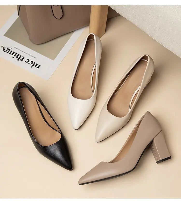 High Heels Women 2022 New Korean Style Pointed Shallow Mouth Thick Heel Fashion Shoes Sapatos De Mujer - Belvar
