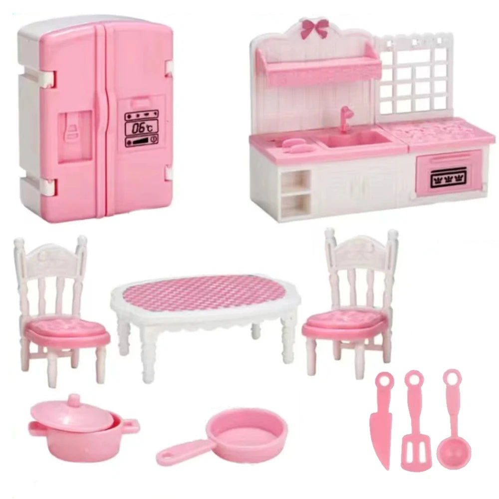 24Pcs Style Brown Miniature DollhouseFurniture Accessory Kids Toy Cute Kawaii Pink Kitchen Cooking Things For Girl Gifts