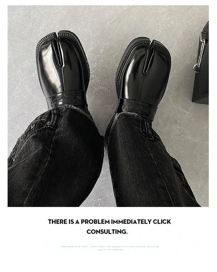 Split toe horseshoe shoes for men's thick sole Loafer shoes Tabi shoes patent leather Korean version trend casual leather shoes - Belvar