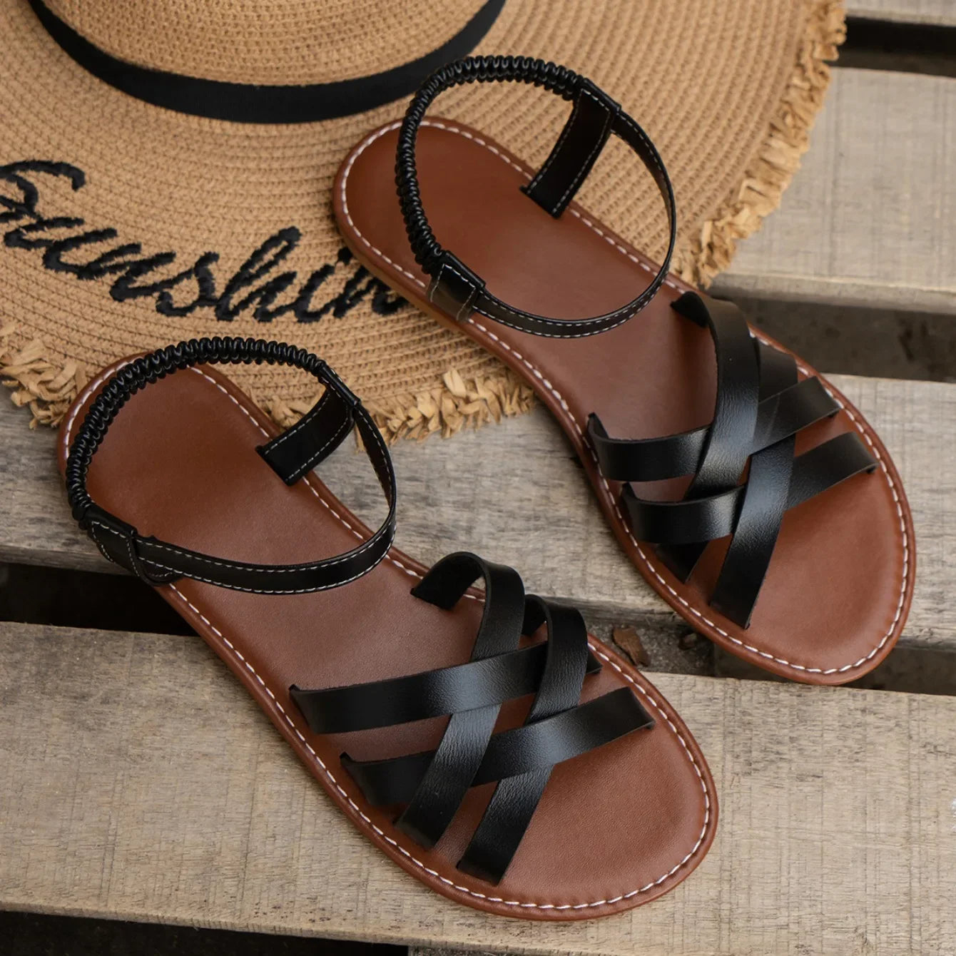 Shoes for Women 2025 Summer New Women Flat Sandals Bottom Roman Strap Sandals with Non Slip Rubber Soles Ladies Daily Sandalia - Belvar