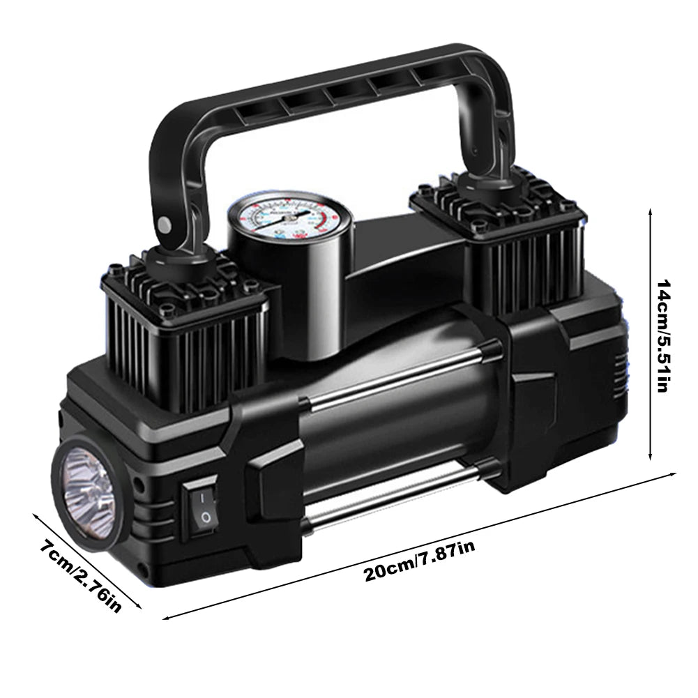 12V 150PSI Mini Air Compressor Dual Cylinder Heavy Duty Tire Inflator with LED Light Car Electric Air Pump Auto Inflatable Pump