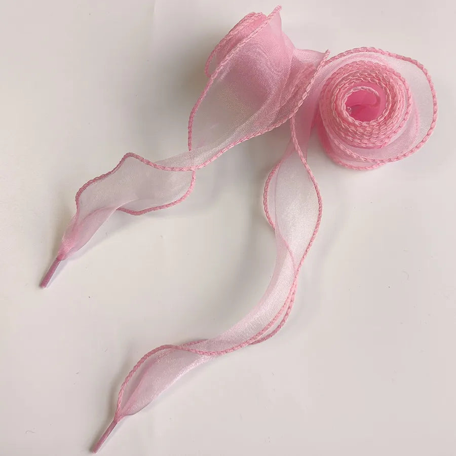 4cm Wide Festoon Fishtail Organza Shoelaces Wave Chiffen Yarn Bow Laces Beauty White Casual Sneaker DE Training Shoes Laces