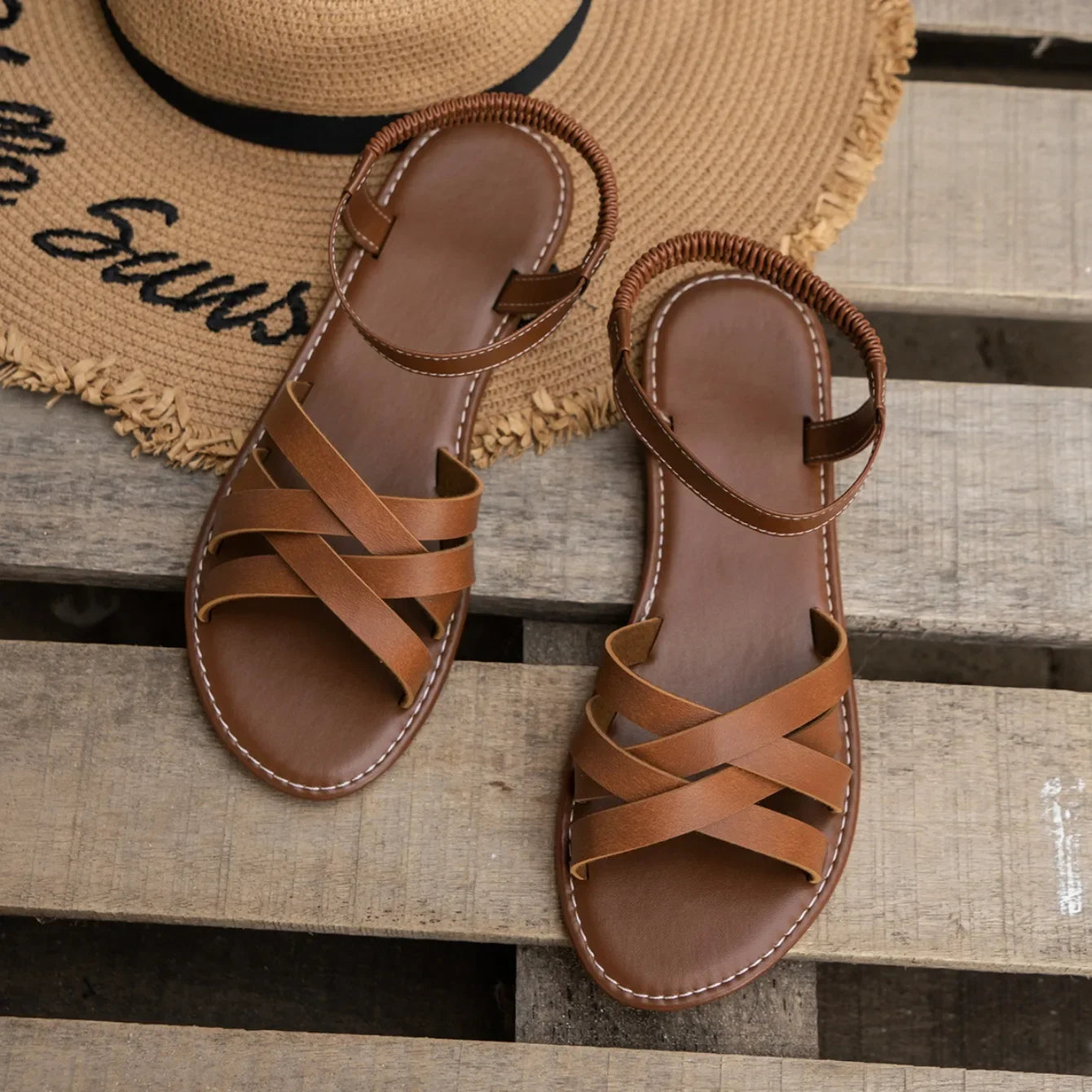 Shoes for Women 2025 Summer New Women Flat Sandals Bottom Roman Strap Sandals with Non Slip Rubber Soles Ladies Daily Sandalia - Belvar