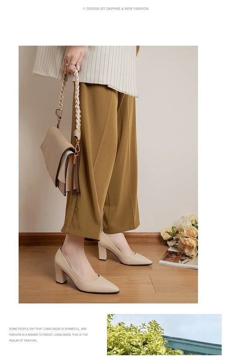 High Heels Women 2022 New Korean Style Pointed Shallow Mouth Thick Heel Fashion Shoes Sapatos De Mujer - Belvar