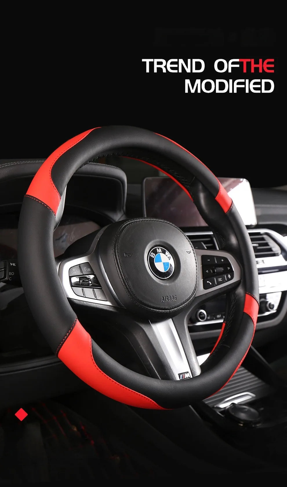 Car Steering Wheel Cover - Universal Car for Diverse Cars, Durable Leather Cover with Anti-Slip Lining, Fit for 14.5"-15" - Belvar