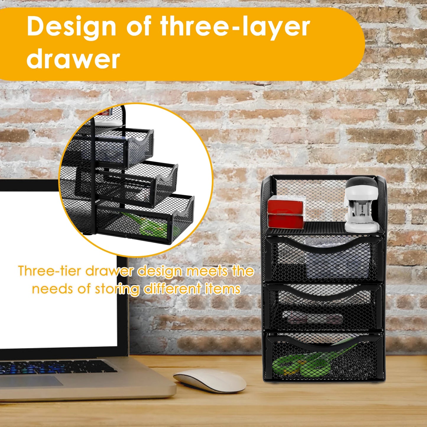 4 Layer Mesh Desk Organizer Large Capacity Stationery Organizer Box with Drawer Multifunctional Office Supplies for Home School