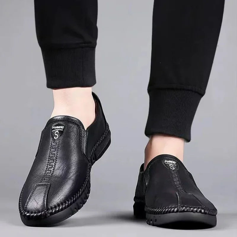 Men Leather Shoes Soft Sole Casual Shoes Autumn Comfortable Business Flats Man Lightweight Work Shoes Slip-on Driving Shoe Tenis - Belvar