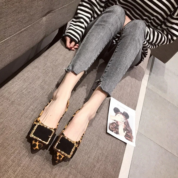 Lady Shoes Flat Heel Leopard Fashion Classic All Match Extra Big Size 44 45 46 Small Size 31 32 33 34 Pointed Toe Women Flats - Belvar