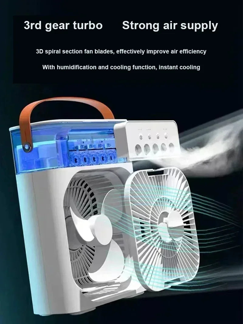 3 in 1 Mini Portable Cooling Fan with USB Charging Water Mist Air Conditioner LED Night Light for Home Office Desk Humidifier