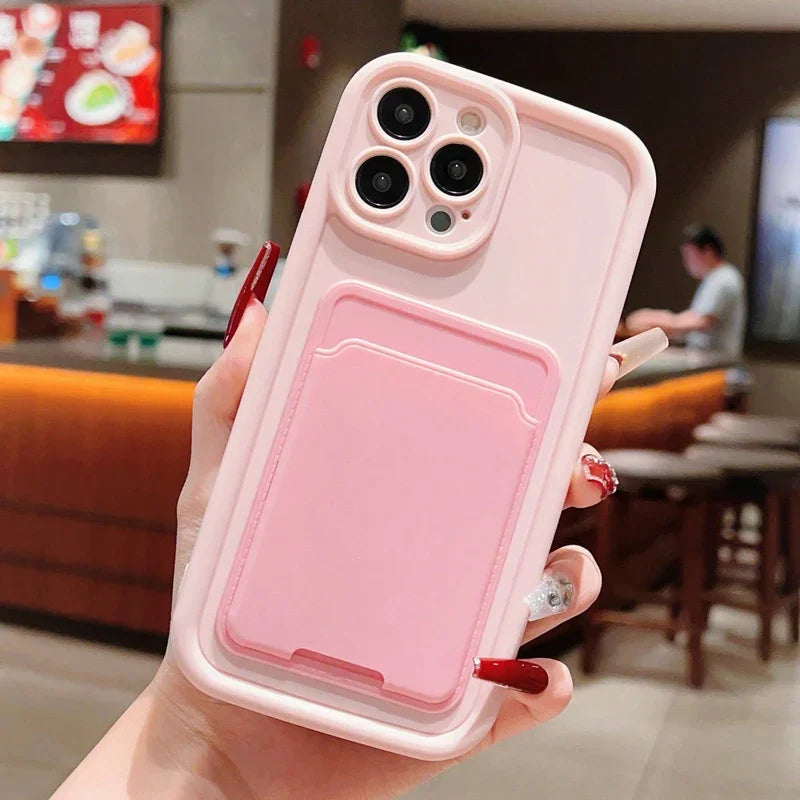 With Card Holder Silicone Soft Phone Case For iPhone 15 14 13 12 11 Pro Max XS XR 7 8 Plus SE 2020 2022 Shockproof Candy Cover