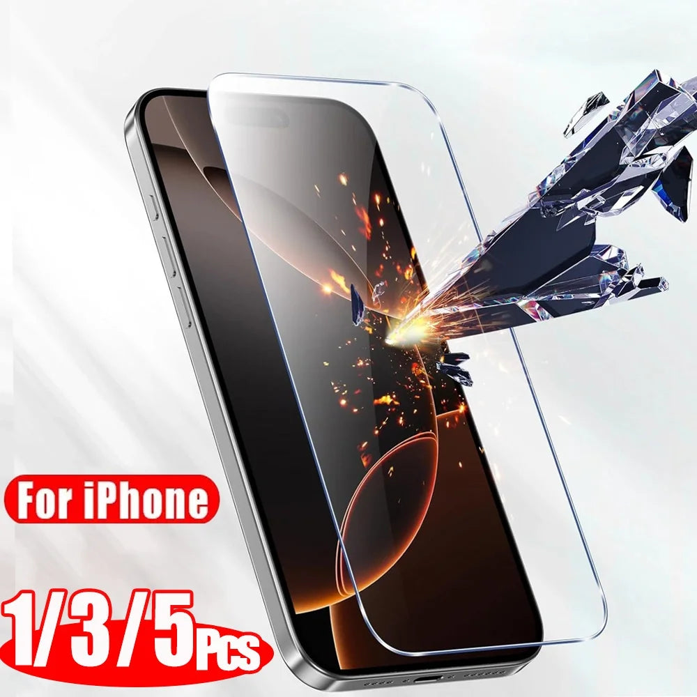 1/3 PCS protector pantalla For IPhone 17 16 15 14 13 12 11 Pro Max Tempered Glass iPhone 15 Pro max Screen Protector iPhone13 Mini Cristal templado iPhone 16 Pro Film iPhone 17 Pro Max Original Phone Film