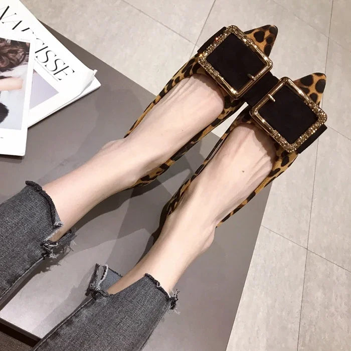 Lady Shoes Flat Heel Leopard Fashion Classic All Match Extra Big Size 44 45 46 Small Size 31 32 33 34 Pointed Toe Women Flats - Belvar