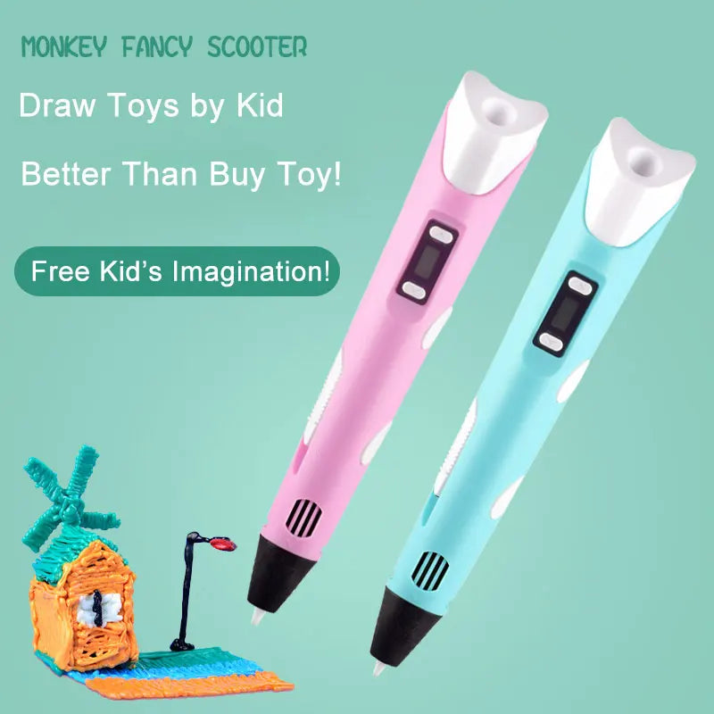 3D Pen Drawing Printing Pen With LCD Screen Compatible PLA Filament Toys Safe Paiting for Children DIY Christmas Birthday Gift