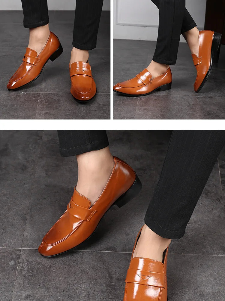 Men's Shoes Loafers Dress Man British Casual Single Leather Small Square Toe Mens Genuine Shoe Formal Black Elegant Good Quality - Belvar