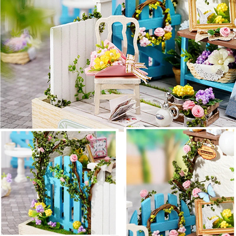 Wooden Miniature Doll House DIY Handmade Assembly Model Building Kit With Dust Cover 3D Puzzle Toys Birthday Gifts Dollhouse