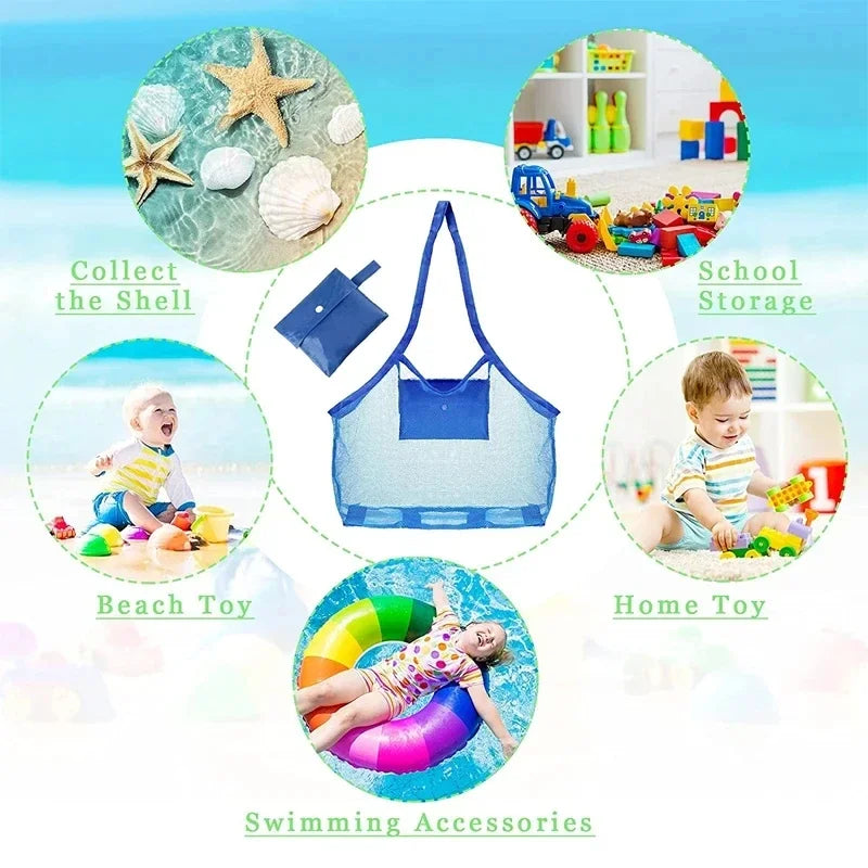 1pc Multicolor Large Mesh Beach Bag, Sand-Away Portable Tote With Convenient Hanging Hole, Breathable Foldable Storage For Toys