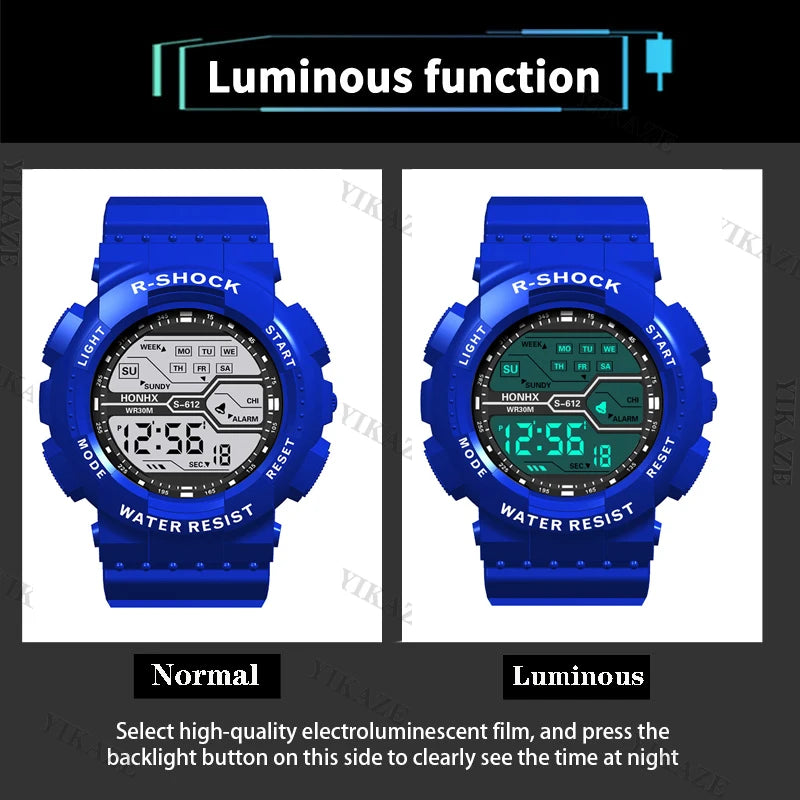 YIKAZE Men's Digital Electronic Watch Sports Glow 55mm Large Dial Student Outdoor Adventure Trend Multifunctional Watches Clock