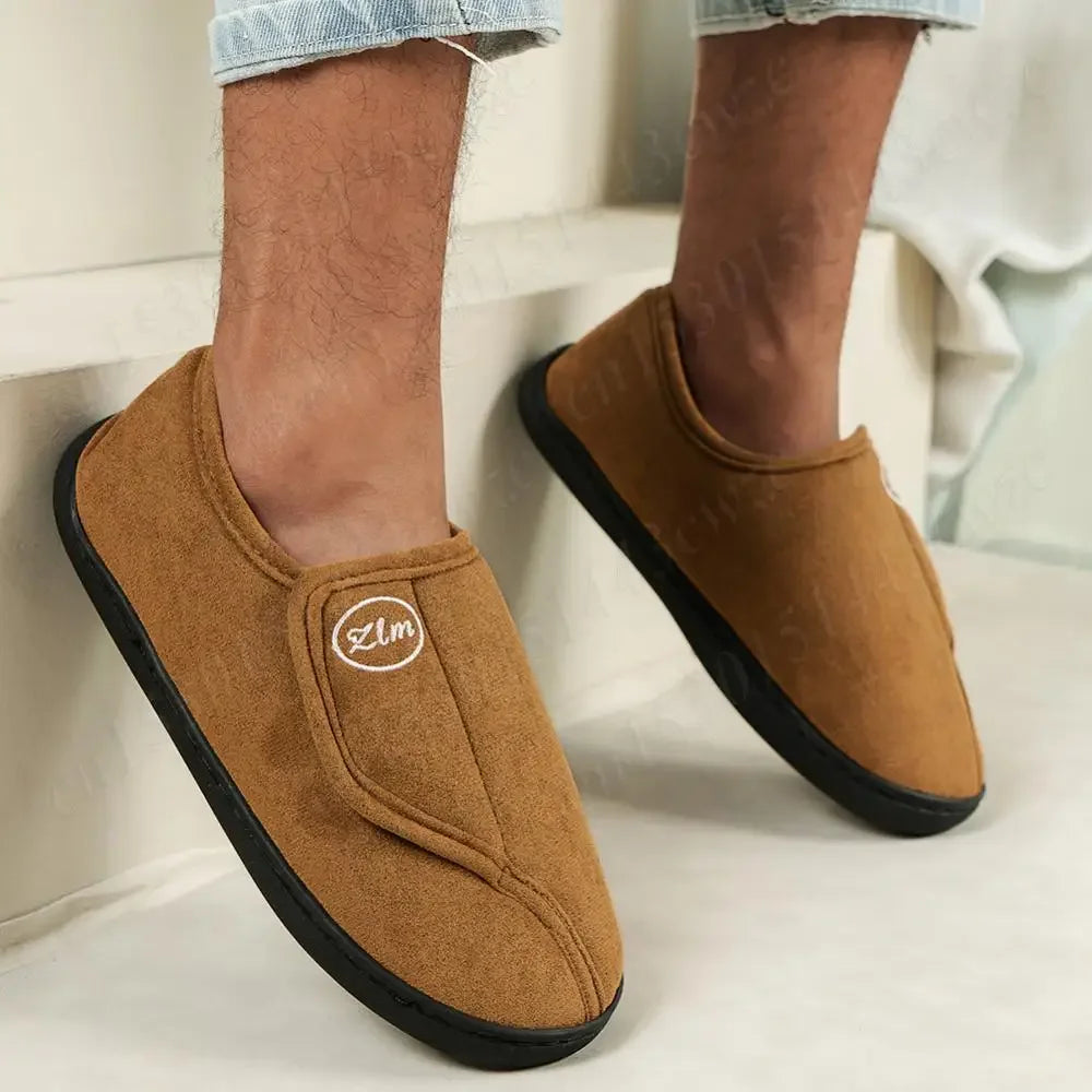 House Shoes for Men Suede Leather Slippers Non-Slip Slip-on Shoes Comfy Warm Plush Indoor/Outdoor for Diabetic Swollen Feet - Belvar