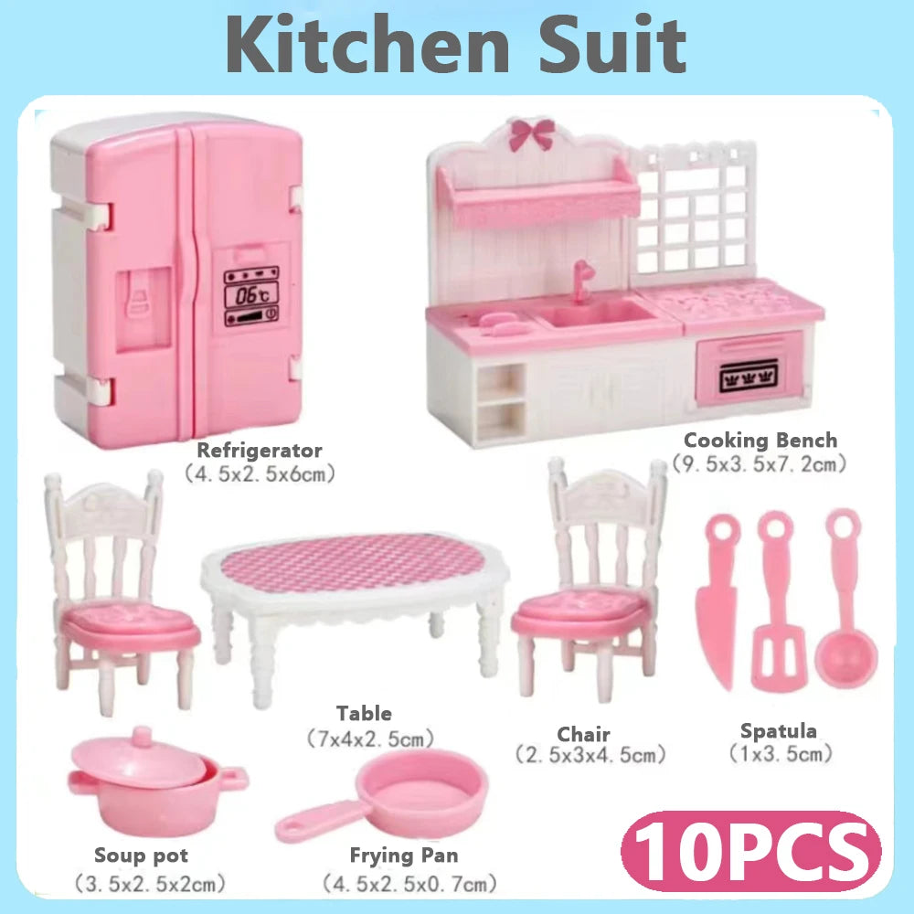 24Pcs Style Brown Miniature DollhouseFurniture Accessory Kids Toy Cute Kawaii Pink Kitchen Cooking Things For Girl Gifts