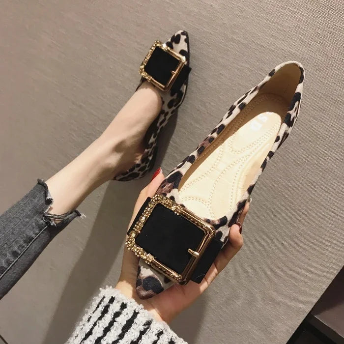 Lady Shoes Flat Heel Leopard Fashion Classic All Match Extra Big Size 44 45 46 Small Size 31 32 33 34 Pointed Toe Women Flats - Belvar