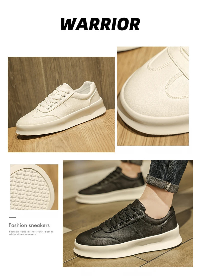 Original Men's Sneakers New Thick-soled Small White Shoes Casual Sports Flat Heel Round Toe Comfortable Trend Fashion Elastic PU - Belvar