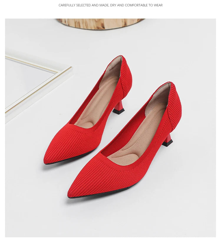 Women's High Heels Fashion Pattern Soft Knitted Comfortable Breathable Shoes 2025 New (6cm High) - Belvar