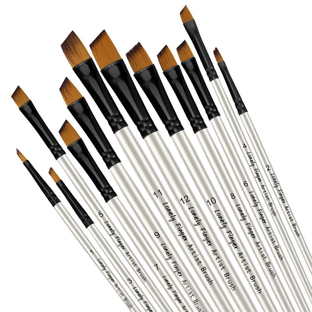 12 Pcs/set Nylon Hair Wooden Handle Watercolor Paint Brush Pen Set Learning DIY Oil Acrylic Painting Art Paint Brushes Supplies