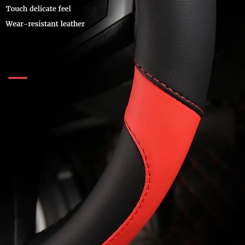 Car Steering Wheel Cover - Universal Car for Diverse Cars, Durable Leather Cover with Anti-Slip Lining, Fit for 14.5"-15" - Belvar