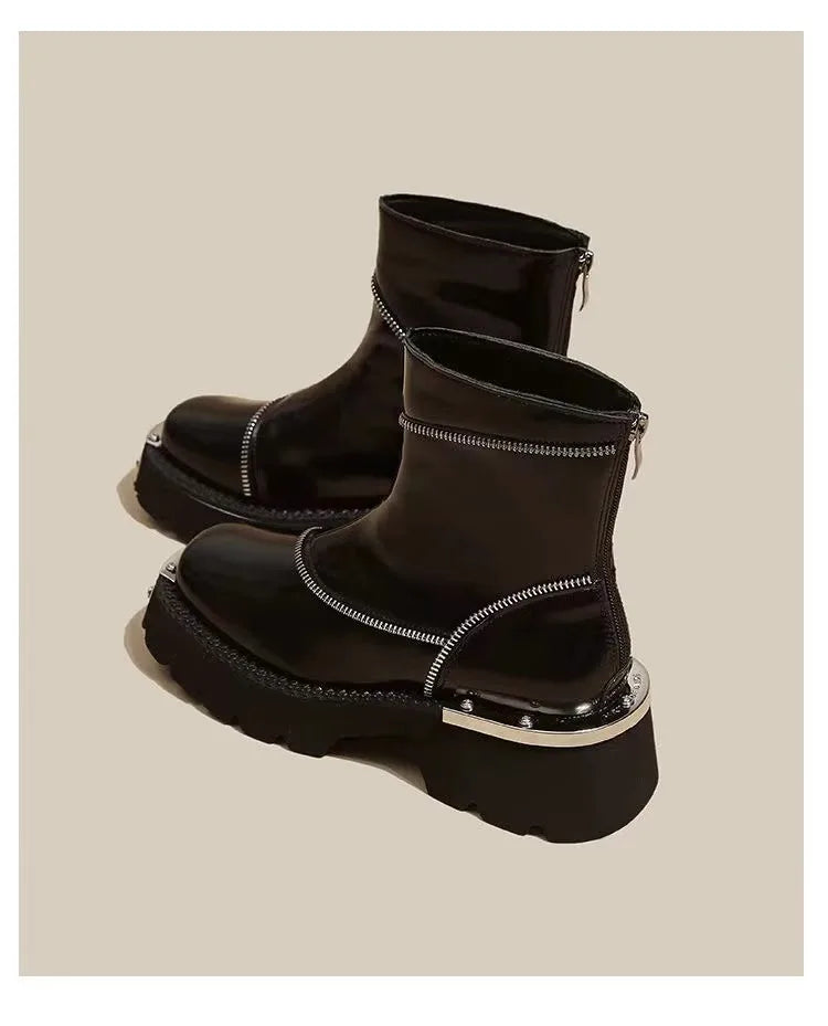 High Quality Black Shoes for Women Platform Boots Street Round Toe Ladies Shoes Non-slip Thick-soled Goth Boots Zapatos De Mujer - Belvar