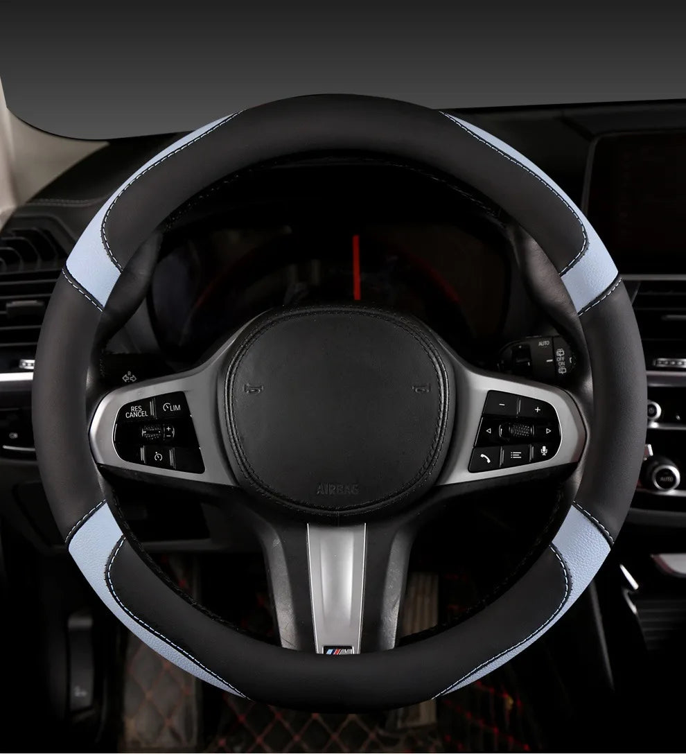 Car Steering Wheel Cover - Universal Car for Diverse Cars, Durable Leather Cover with Anti-Slip Lining, Fit for 14.5"-15" - Belvar