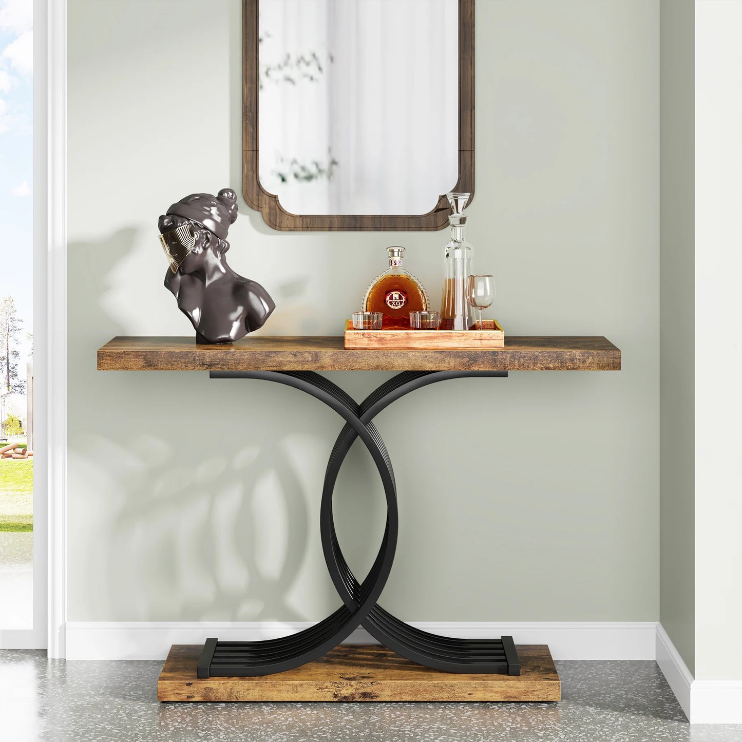 Tribesigns Gold Entryway Table, Modern 39-Inch Console Faux Marble Narrow Wood Sofa with Geometric Metal Legs